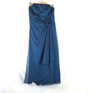 90s David's Bridal Blue Strapless Formal Gown with Matching Scarf